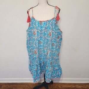 MODA POSA Sleeveless Geometric Print Cotton Mini Dress Cover-up Blue Orange XL